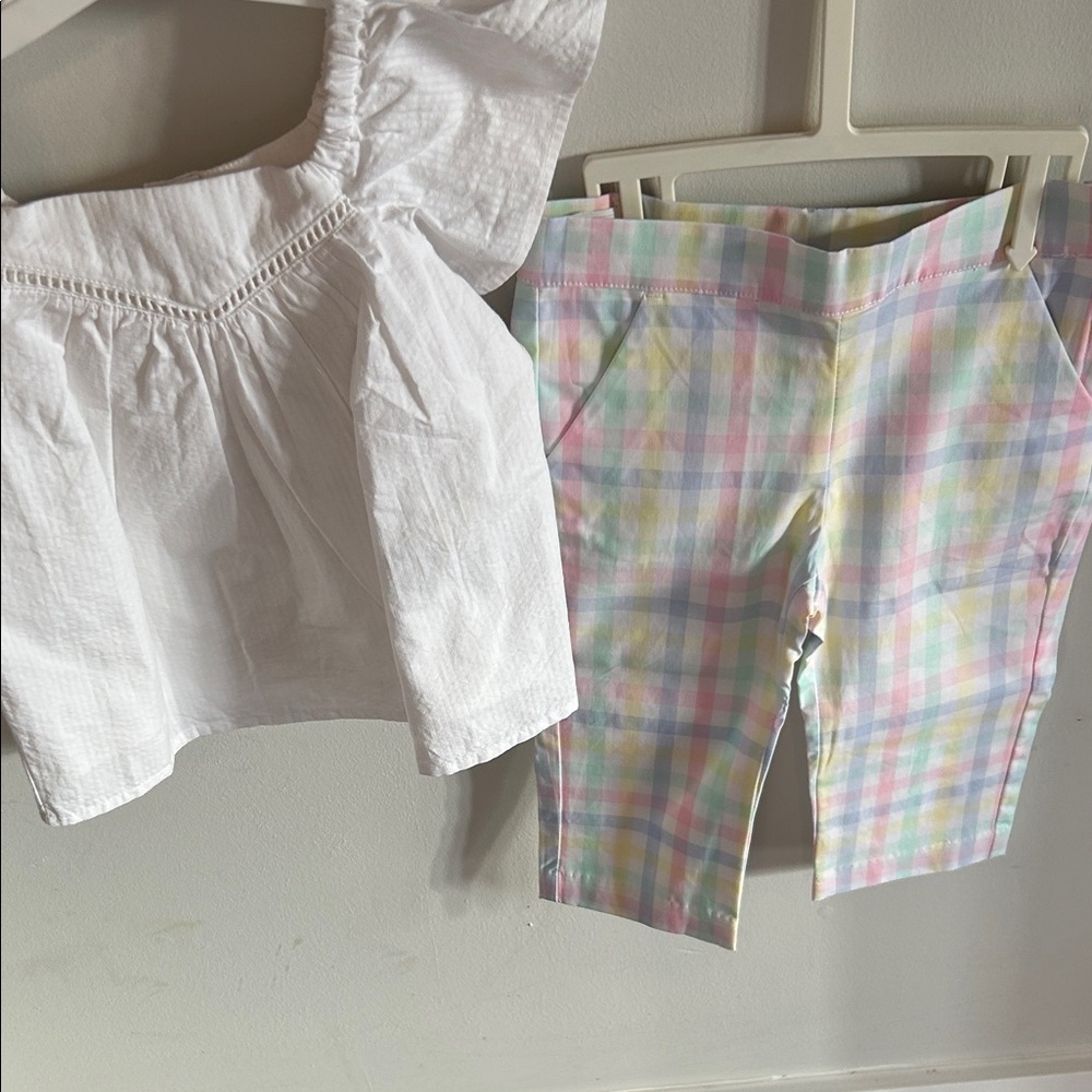 Janie and Jack Easter spring White Ruffled Top and Pastel Plaid Pants Set 2T NWT